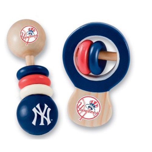 BabyFanatic Wood Rattle 2 Pack - MLB New York Yankees Baby Toy Set