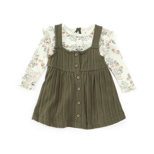 Burt's Bees Baby Girls Newborn-24 Months Honey Bee Toile Sleeveless Solid Jumper Dress & Printed T-Shirt Set