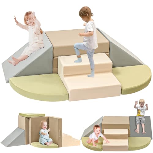 6-Piece Toddler Climbing Toys Indoor, Foam Climbing Toys for Toddlers, Soft Play Baby Climbing Blocks for Crawling and Sliding, Safe Climbing Play Set Indoor Gym Equipment for Toddler1-3, Infant, Baby