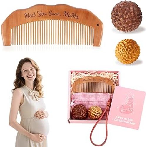 3 Pcs Birthing Comb & Acupressure Massage Ball Set, Wooden Labor Comb for Pain, Delivery Essentials Pregnancy Must Haves, New Mom Gifts for Labor Pain Relief