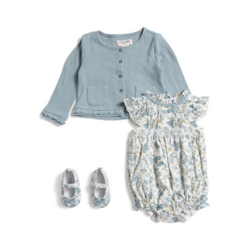 Newborn Girls 3pc Woven Bubble Romper Cardigan And Shoes Set | Kids & Baby | T.J.Maxx