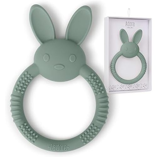 Silicone Baby Bunny Teething Toys - Silicone Teether Toys for Babies 0-6 Months - Cute Animal-Shaped Teething Relief, Easy to Clean Teething Ring - Newborn Essentials Must Have (Bunny/Sage)