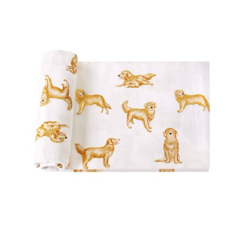 LifeTree Muslin Swaddle Blankets, 70% Viscose from Bamboo and 30% Cotton Baby Swaddle Blankets Unisex Swaddling Blanket for Newborn, Soft Large 47" x 47", Golden Retriever Baby Blanket