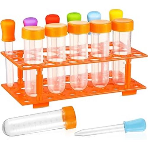 Weewooday 12 Pieces Jumbo Test Tubes with Stand Set, Primary Science Including 5 Pieces Jumbo Test Tubes, 6 Pieces Liquid Droppers Silicone and 1 Piece Storage Stand, Multi-Color, Ages 3 and Above