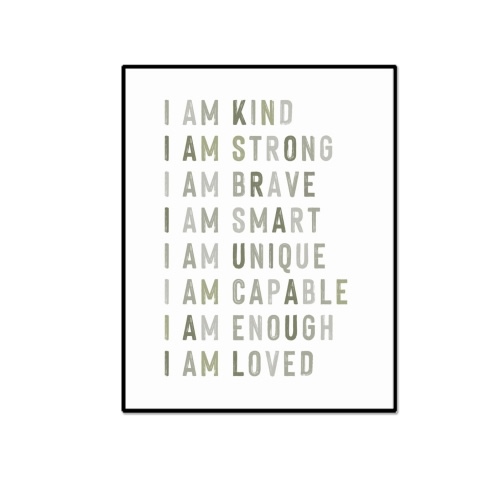 Positive Affirmations, Classroom Wall Art, Green Nursery Wall Decor Neutral, Educational Posters, Kids Room Decor, Inspirational Quotes, Playroom Decor, Boys Room Decor (11X14 INCH + Framed)