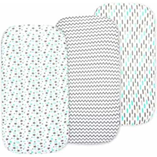 Baby Bassinet Sheet Set for Boy and Girl, 3 Pack, Universal Fitted for Oval, Hourglass & Rectangle Bassinet Mattress, Fitted Sheets Size 32 x 16 x 4 Inches, Aqua