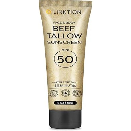Beef Tallow Sunscreen for Face Body: SPF 50 Non Toxic Zinc Oxide Sunblock, Non-Greasy Fragrance-Free Formula All Skin Types 2 OZ