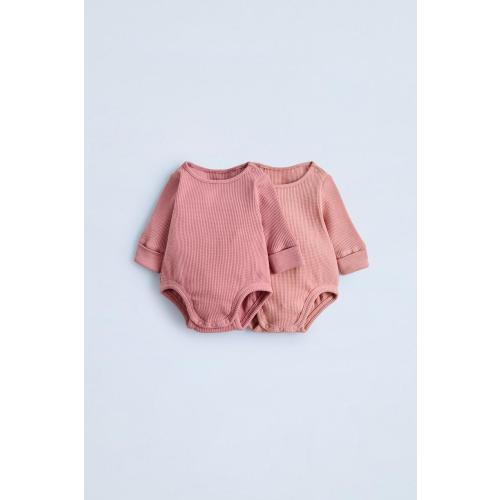 TWO-PACK OF WAFFLE WEAVE BODYSUITS - Mid-pink | (Size 6-9m)