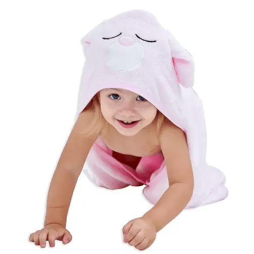 HIPHOP PANDA Hooded Towel - Rayon Made from Bamboo, Bath Towel with Bear Ears for Newborn, Babie, Toddler, Infant - Absorbent Large Baby Towel - Pink Rabbit, 30 x 30 Inch