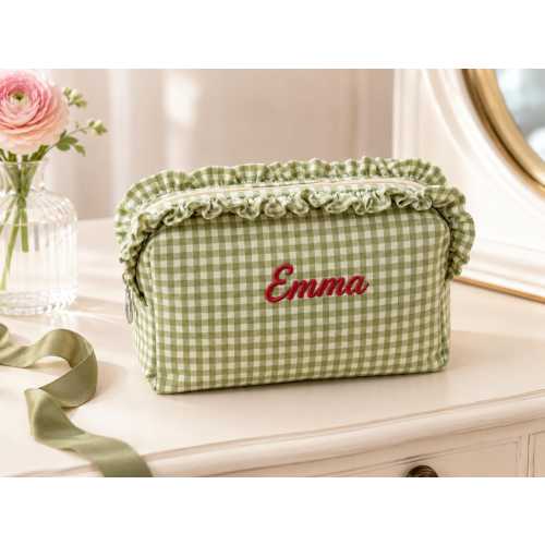 School Days Pouch – Personalized Gingham Bag, Nostalgic Bridesmaid Gift
