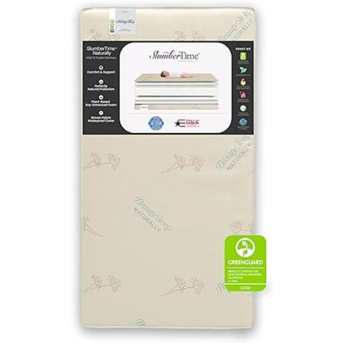 Simmons Kids SlumberTime Naturally 2-Stage Premium Plant-Based Soy Foam Baby Crib Mattress & Toddler Mattress - Waterproof - GREENGUARD Gold & CertiPUR-US Certified - Ideal Firmness - Made in USA - White