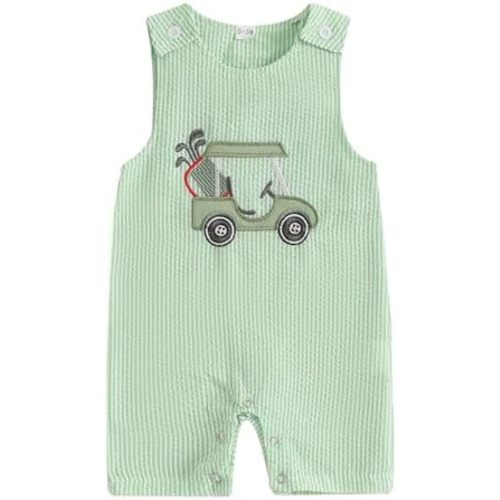 Baby Boy Golf Outfit Crew Neck Sleeveless Embroidery Golf Cart Romper Jumpsuit Casual Summer Toddler Boy Shortalls