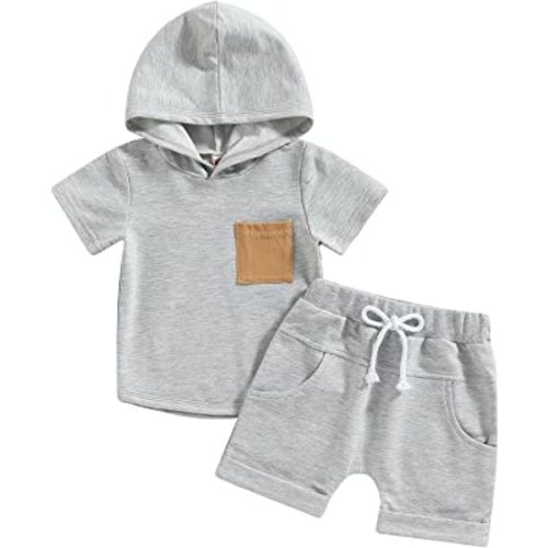 Kayotuas Toddler Baby Boy Summer Clothes Cute Short Sleeve Hooded Tshirt Top and Casual Shorts Set Infant 2 Piece Outfits