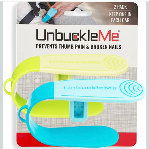UnbuckleMe Car Seat Buckle Release Tool (As Seen on Shark Tank) - Easy Opener Aid for Arthritis, Long Nails, Older Kids - Button Pusher for Infant, Toddler Car Seats (2 Pack, Blue & Lime Green)