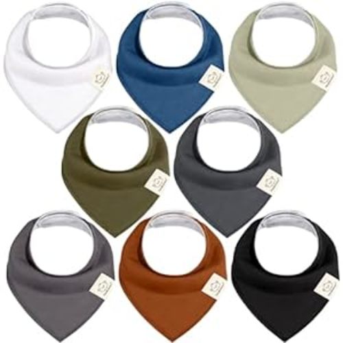 KeaBabies 8-Pack Organic Baby Bandana Drool Bibs - Stylish Unisex Bandana Bibs, Super Absorbent Bandana Drool Bibs, Gentle Teething Bibs for Infants, Organic Cotton Baby Bib (Basics) - One Size (Pack of 8)