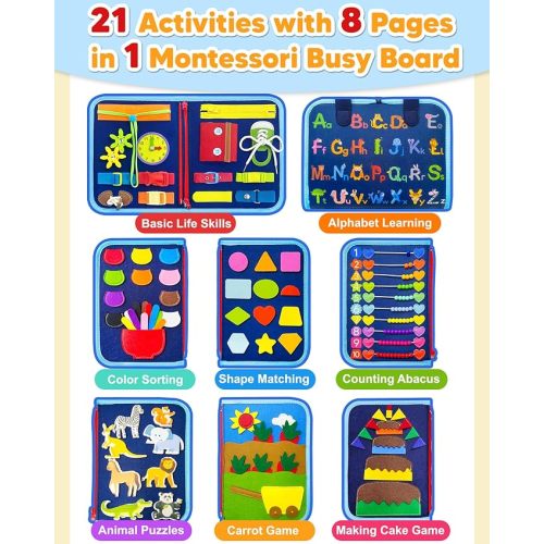 Exorany Busy Board Montessori Toys for Toddler Boy Birthday Gifts, Busy Book Sensory Learning Toys for Toddlers, Toddler Boy Airplane Car Travel Toy Educational Activities
