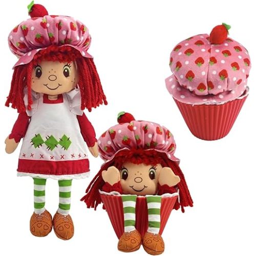 Strawberry Shortcake: Pop 'n' Flip - Strawberry Shortcake - 9" Plush Doll - 2-in-1: Muffin Opens Into Soft Companion, Play & Cuddle, Kid-Baby-Toddler