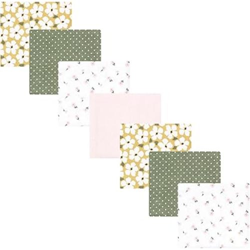 Hudson Baby Little Treasure Cotton Poly Flannel Receiving Blankets Multipack, Sage Green Floral, 30x30 inches