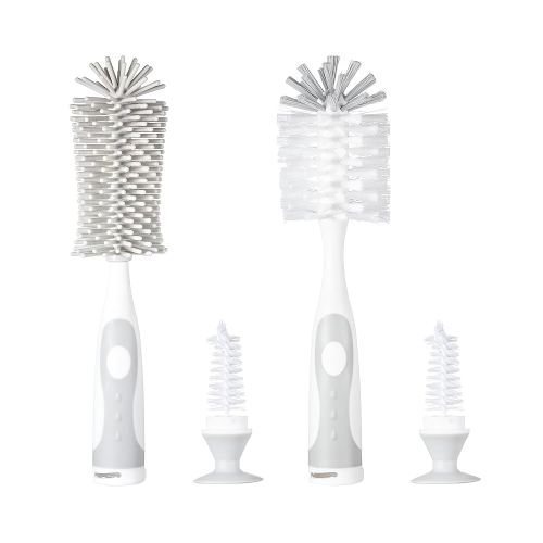 Multifunctional Cleaning Brush, Baby Bottle Brush, Water Bottle Brush Cleaner, Cup Brush, Rotate The Suction Cup to Obtain The Small Bristle Brushes Hidden in Handles, Set A, Grey
