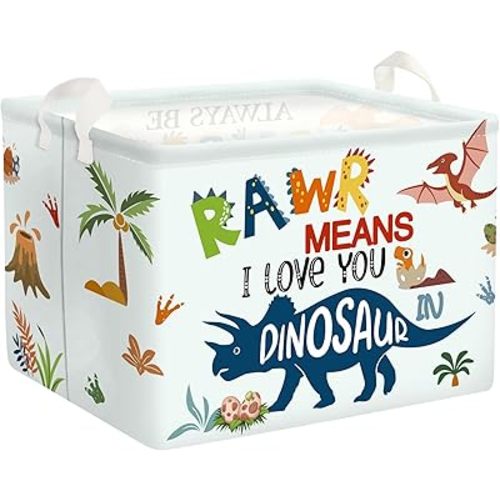 Dinosaur Baby Laundry Hamper Collapsible Clothes Kids Storage Basket Large Boys Girls Gift Toy Box Bin for Nursery Room, Boho Words, 36L