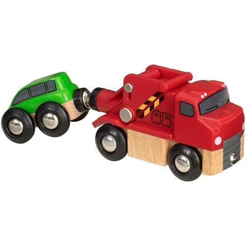 BRIO World 33528 - Reliable Tow Truck - Wooden Toy Train Accessory for Kids Aged 3+ | Magnetic Coupling | Compatible with Other Railway Toys | FSC-Certified Beech Wood