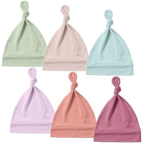 Supersoft Baby Hats 0-6 Months, Bamboo Viscose Infant Newborn Beanies for Girls Boys Hospital Hat 6 Pack
