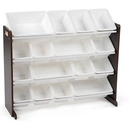 Humble Crew Supersized Toy Storage Organizer with 16 Removable Bins, Espresso/White – Large Toy Storage for Toddlers Ideal for Kids' Rooms, Playrooms, and Nurseries - Modern Toy Bins for Kids