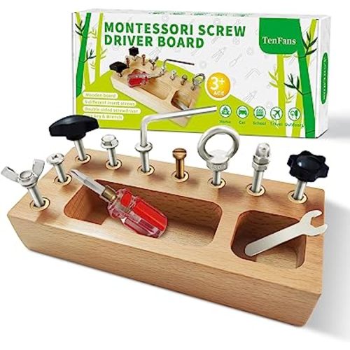 Montessori Toys for 1 2 3 Year Old, Montessori Screwdriver Board, Kids Wooden Toys, Fine Motor Skills Toys, Sensory Preschool Learning Toys for Toddler Travel