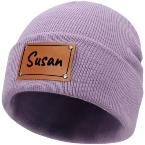 Custom Toddler Baby Beanies, Mama Mini Matching Hats, Leather Patch Baby Knit Hats, Winter Beanies for Infant, Kids Adults