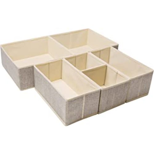 Criusia Underwear Drawer Organizer, 6 Set Foldable Underwear Drawer Organizer and Closet Dividers,Storage Box for Clothes, Socks, Underwear (6 Bins, Beige)