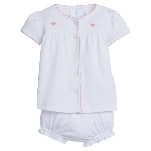 Pinpoint Layette Knit Set - Pink Heart