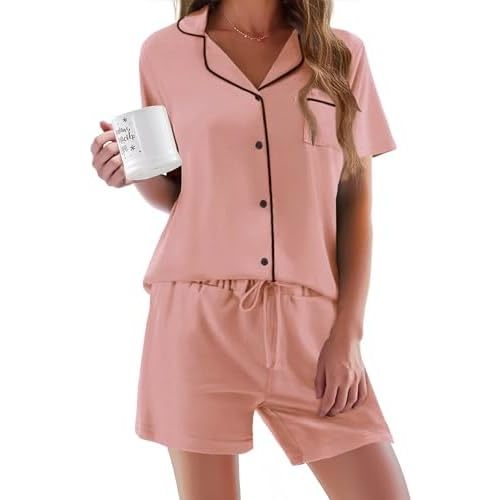 Ekouaer Pajamas Set for Women Short Sleeve Sleepwear Button Down Pjs Soft 2 Piece Lounge Sets XS-XXXL