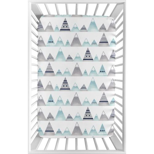 Sweet Jojo Designs Boy, Girl, Unisex/Gender Neutral Baby Fitted Mini Crib Sheet Mountains Grey, Blue and White