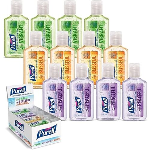 PURELL Advanced Hand Sanitizer Gel Infused with Essential Oils, Scented Variety Pack, 1 fl oz Travel Size Flip Cap Bottles (Box of 12 Bottles)- 3901-24-CMRMETRY