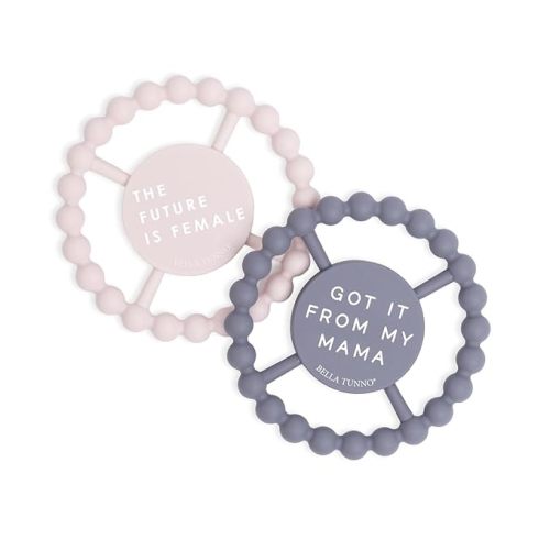 Bella Tunno Happy Teether 2pk – Soft & Easy Grip Baby Teether Toy, Silicone Teether Ring to Help Soothe Gums, Non-Toxic and BPA Free, Future is Female/Got Mama