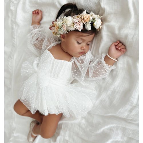 Swiss Dot Bloom White Baby Girl Romper – Arabella & Rose