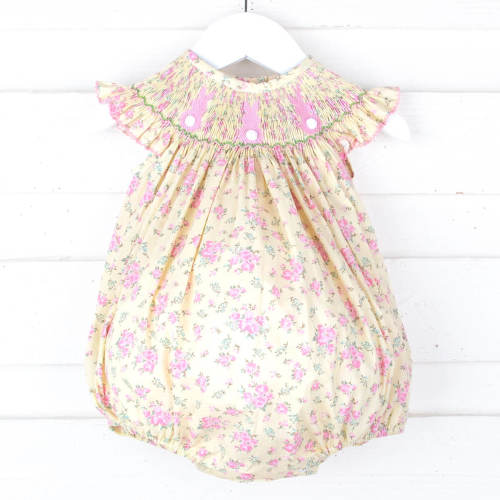 Fluffy Bunny Yellow Floral Smocked Bubble
