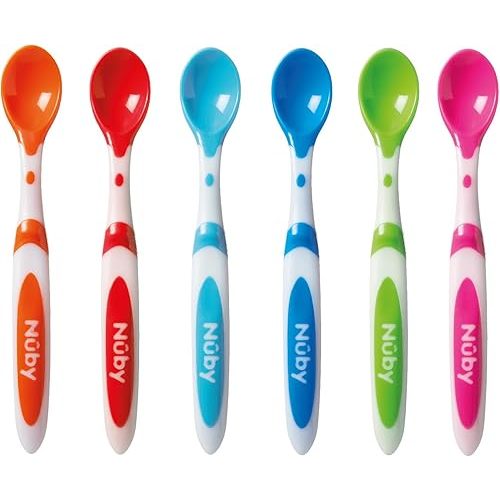Nuby 6 Piece Long Handle Weaning Spoons, Assorted, One Size