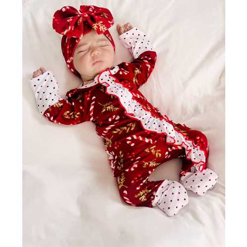 baby girl bamboo Christmas footies, holiday romper, my first Christmas outfit, red candy cane outfit, zipper footies