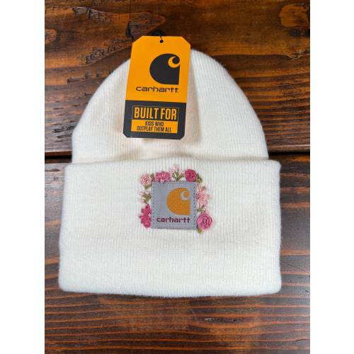 Carhartt TODDLER size hand embroidered beanie marshmallow