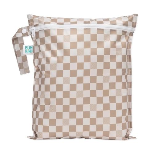 Bumkins Waterproof Wet Bag for Baby, Travel, Swim Suit, Cloth Diapers, Pump Parts, Pool, Gym Clothes, Toiletry, Strap to Stroller, Daycare, Zipper Reusable Bag, Wetdry Packing Pouch, Sand Check - C2 Sand Check