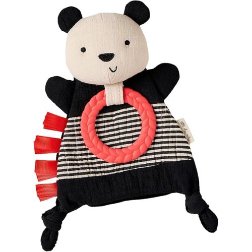 Itzy Ritzy - Bitzy Crinkle Sensory Toy Panda with Crinkle Sound for Babies & Toddlers - Features Soft Braided Teething Ring & Textured Ribbons, Designed for Ages 0 Months and Up, Panda
