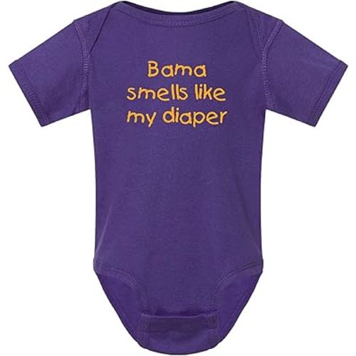 LSU Fan Baby BamaSmells Like My Diaper Cute Baby Bodysuit Outfit