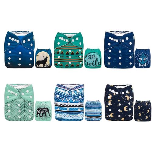 ALVABABY Baby Cloth Diaper 6 Pack with 12 Inserts One Size Cloth Diaper Covers Adjustable Washable Reusable for Baby Girls and Boys