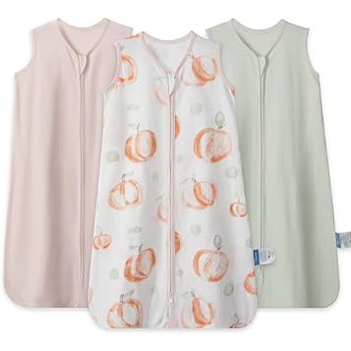 TILLYOU Newborn Sleep Sack 0-6 Months 3 Pack, 0.5 Tog Soft Cotton Wearable Blanket for Baby with Double Zipper, Peach dot