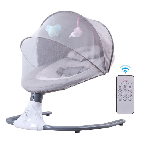 Electric Baby Swing for Infants - Bluetooth Music Speaker with12 Preset Lullabies and 4 Speeds, Remote Control, Gray