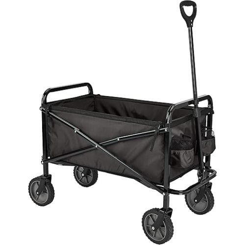 Amazon Basics Collapsible Folding Heavy Duty Utility Wagon for Outdoor Sports, 265 pounds Weight Capacity, Camping, Garden, and Shopping, 27.6 x 40.9 x 20 inches, Black