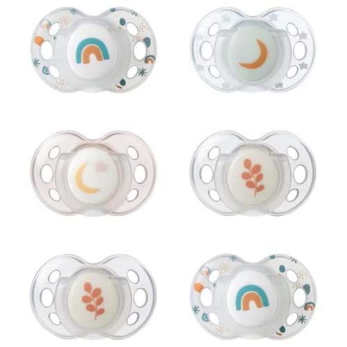 Tommee Tippee Night Time Glow in the Dark Pacifiers, Symmetrical Design, BPA-Free Silicone, 18-36 Months, Pack of 6 Pacifiers