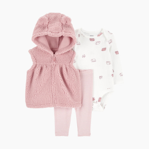 Carter's 3-Piece Animal Hood Vest Set - Pink, 3 M