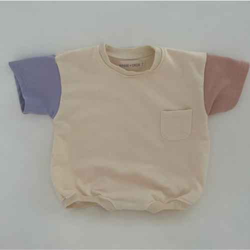 Ellis Color Block Romper in Purple + Pink